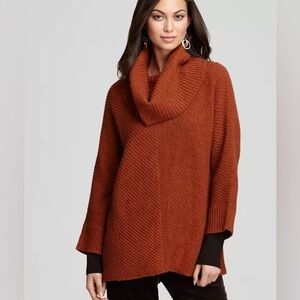 Eileen Fisher Deep Cowl Neck Tunic Dolman Sleeve Yak and Wool Sweater Terac M